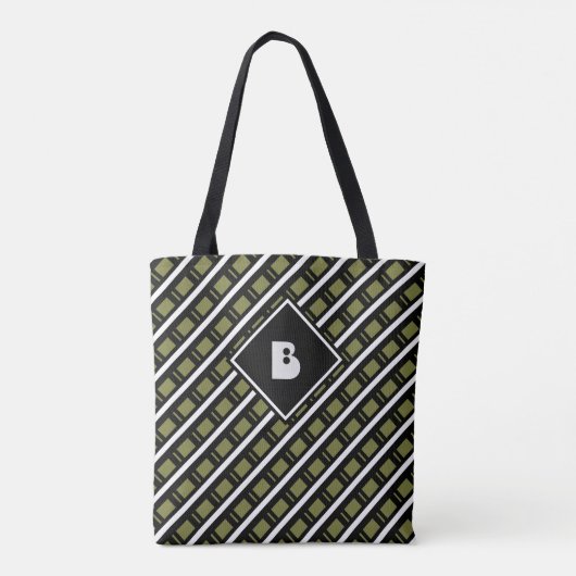 Cute Modern Monogram Initiaal Pattern Black Green Tote Bag (Achterkant)