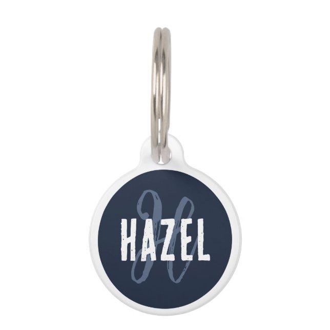 Cute Modern Monogrammed White en Navy Blue Huisdierpenning (Voorkant)