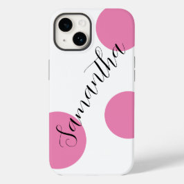 Cute Modern Name Large Pink Polka Dots Case-Mate iPhone 14 Hoesje