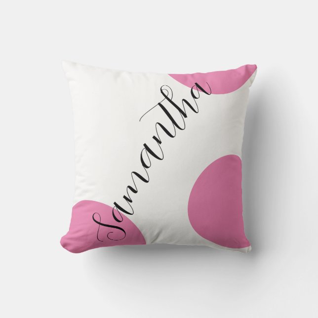 Cute Modern Name Large Pink Polka Dots Kussen (Voorkant)