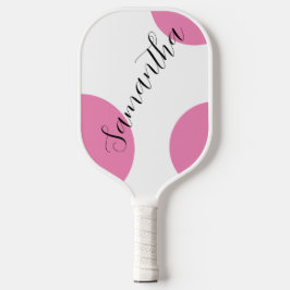 Cute Modern Name Large Pink Polka Dots Pickleball Paddle