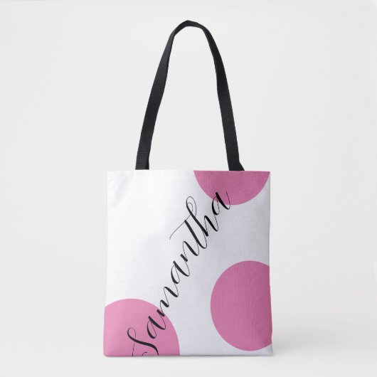 Cute Modern Name Large Pink Polka Dots Tote Bag (Voorkant)
