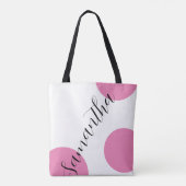 Cute Modern Name Large Pink Polka Dots Tote Bag (Achterkant)