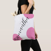 Cute Modern Name Large Pink Polka Dots Tote Bag (Dichtbij)