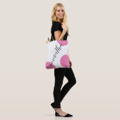 Cute Modern Name Large Pink Polka Dots Tote Bag (Op model)
