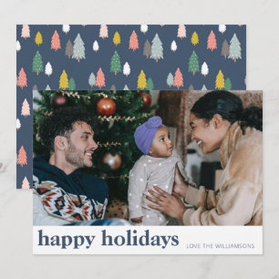 Cute Modern Navy Blue Kerstbomen Brede Foto Feestdagenkaart
