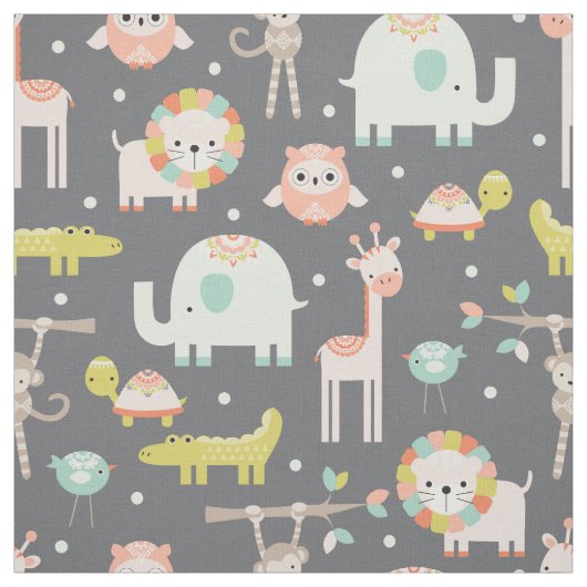 Cute Modern Oerwoud Animals Nursery Fabric Stof (Swatch)