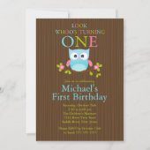 Cute Modern Owl 1st Birthday Party Invitations Kaart (Voorkant)