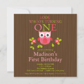 Cute Modern Owl 1st Birthday Party Invitations Kaart (Voorkant)