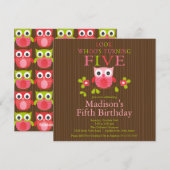 Cute Modern Owl 5th Birthday Party Invitations Kaart (Voorkant / Achterkant)