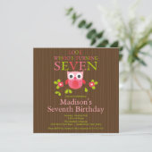 Cute Modern Owl 7th Birthday Party Invitations Kaart (Staand voorkant)