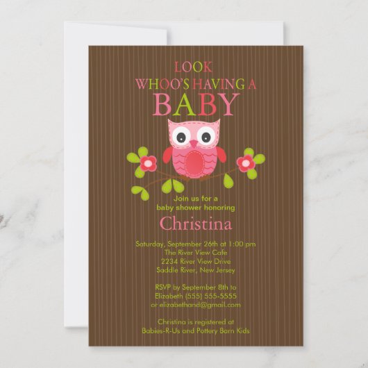 Cute Modern Owl Baby Shower Invitations Kaart (Voorkant)
