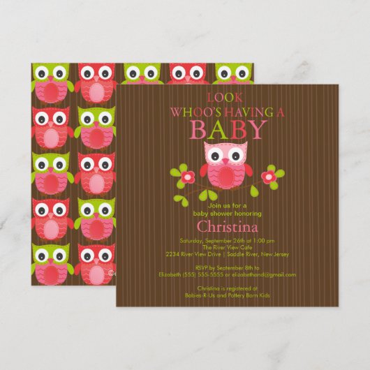 Cute Modern Owl Baby Shower Invitations Kaart (Voorkant / Achterkant)