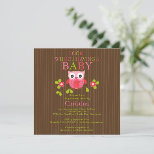 Cute Modern Owl Baby Shower Invitations Kaart (Staand voorkant)