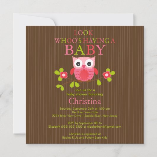Cute Modern Owl Baby Shower Invitations Kaart (Voorkant)