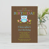 Cute Modern Owl Birthday Party Invitations Kaart (Staand voorkant)