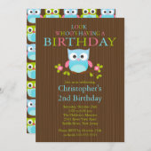 Cute Modern Owl Birthday Party Invitations Kaart (Voorkant / Achterkant)