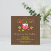 Cute Modern Owl Birthday Party Invitations Kaart (Staand voorkant)