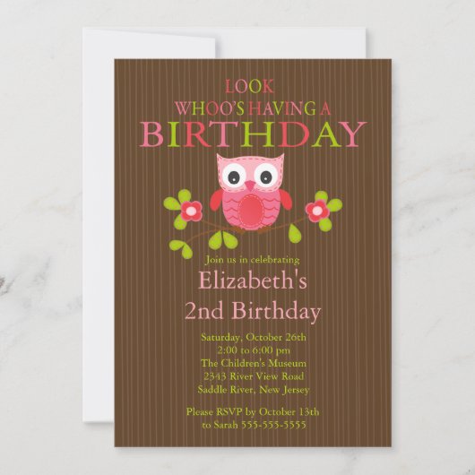 Cute Modern Owl Birthday Party Invitations Kaart (Voorkant)