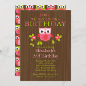 Cute Modern Owl Birthday Party Invitations Kaart (Voorkant / Achterkant)