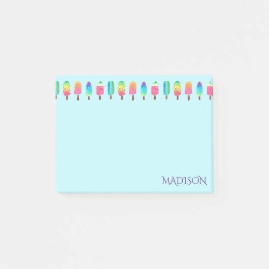 Cute Modern Paars Blue Popsicle Girly Post-it® Notes (Voorkant)