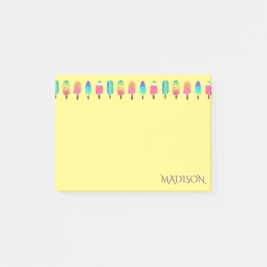 Cute Modern Paars Yellow Popsitern Pattern Girly Post-it® Notes (Voorkant)