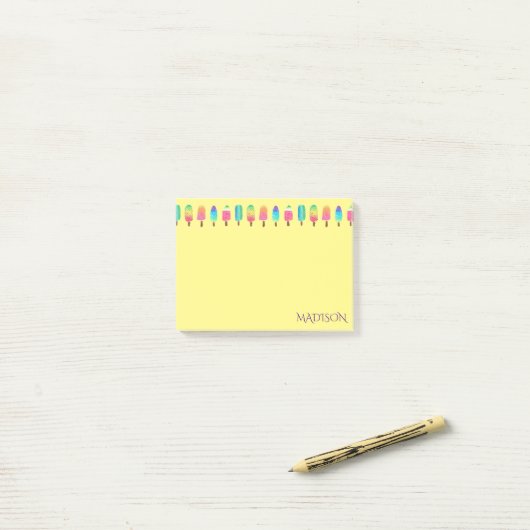 Cute Modern Paars Yellow Popsitern Pattern Girly Post-it® Notes (Op bureau)