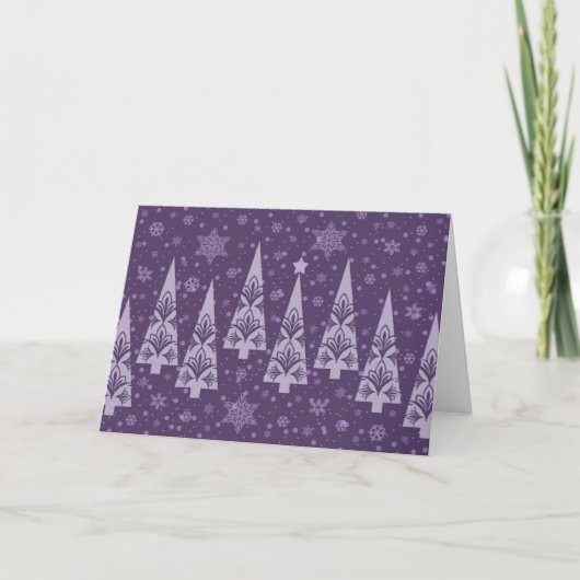 Cute Modern Paarse kerstbomen Snowflakes Feestdagen Kaart (Voorkant)