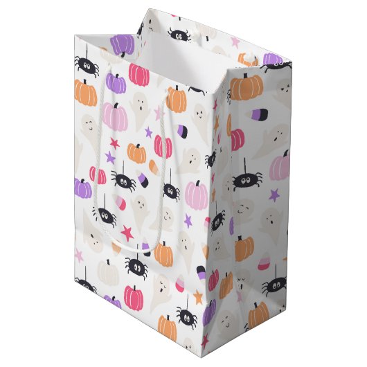 Cute Modern paarse pompoen en spin Halloween Medium Cadeauzakje (Voorkant Gekanteld)