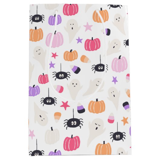 Cute Modern paarse pompoen en spin Halloween Medium Cadeauzakje (Voorkant)