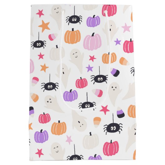 Cute Modern paarse pompoen en spin Halloween Medium Cadeauzakje (Achterkant)