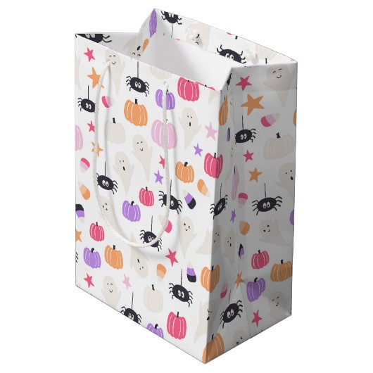 Cute Modern paarse pompoen en spin Halloween Medium Cadeauzakje (Achterkant Gekanteld)