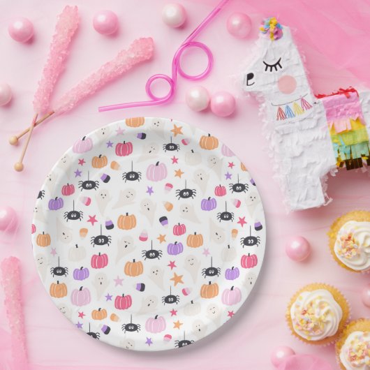 Cute Modern paarse pompoen en spin Halloween Papieren Bordje (Feest)