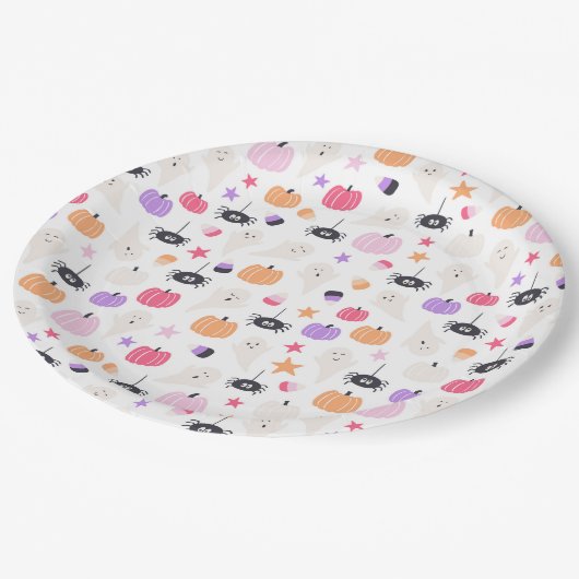 Cute Modern paarse pompoen en spin Halloween Papieren Bordje (Gekanteld)