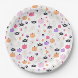 Cute Modern paarse pompoen en spin Halloween Papieren Bordje
