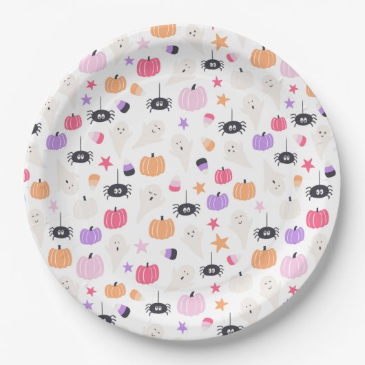Cute Modern paarse pompoen en spin Halloween Papieren Bordje (Voorkant)