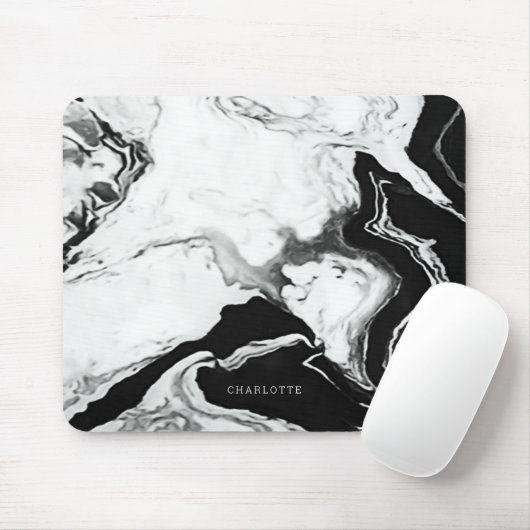 Cute Modern Panda White Black Marble Custom Name Muismat (Met muis)