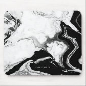 Cute Modern Panda White Black Marble Custom Name Muismat (Voorkant)