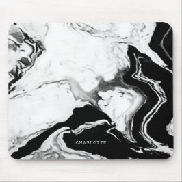 Cute Modern Panda White Black Marble Custom Name Muismat