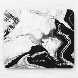 Cute Modern Panda White Black Marble Custom Name Muismat