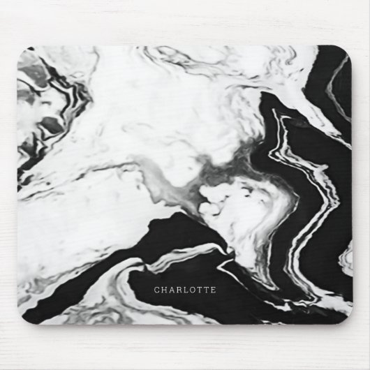 Cute Modern Panda White Black Marble Custom Name Muismat (Voorkant)