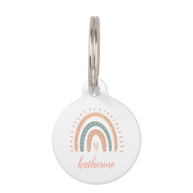 Cute Modern Pastel Boho Rainbow Huisdierpenning (Voorkant)