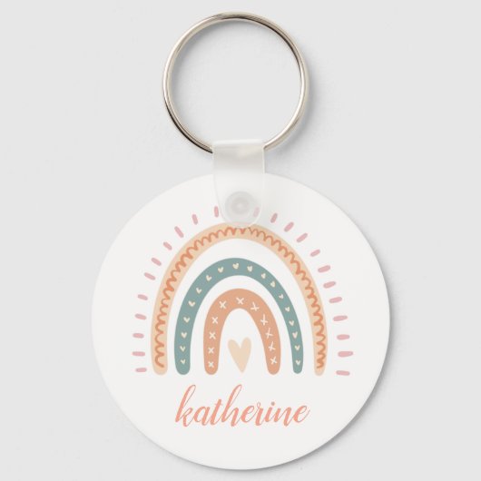 Cute Modern Pastel Boho Rainbow Sleutelhanger (Voorkant)