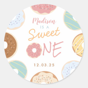 Cute Modern Pastel Donut First Birthday Ronde Sticker