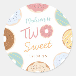 Cute Modern Pastel Donut Second Birthday Ronde Sticker