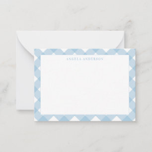Cute Modern Pastel Light Blue Gingham Pset Check Notitiekaartje