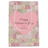 Cute Modern Patchwork Roze Heart Medium Cadeauzakje (Voorkant)