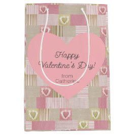 Cute Modern Patchwork Roze Heart Medium Cadeauzakje