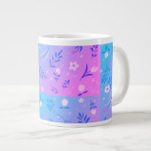 Cute Modern Pattern Natuur Floral Blue  Gia Grote Koffiekop (Voorkant rechts)
