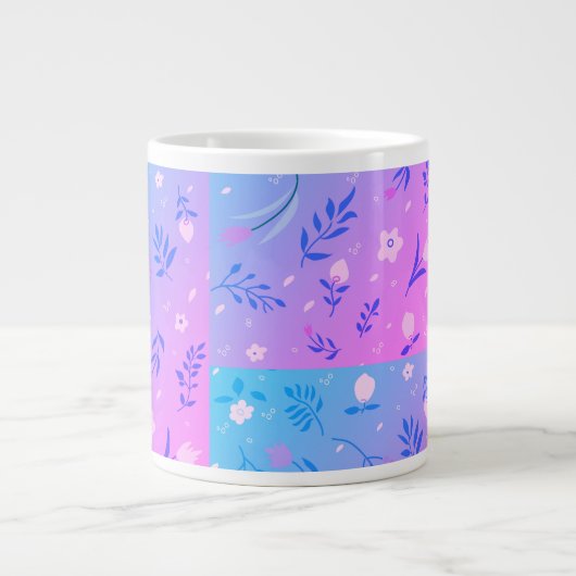 Cute Modern Pattern Natuur Floral Blue  Gia Grote Koffiekop (Voorkant)